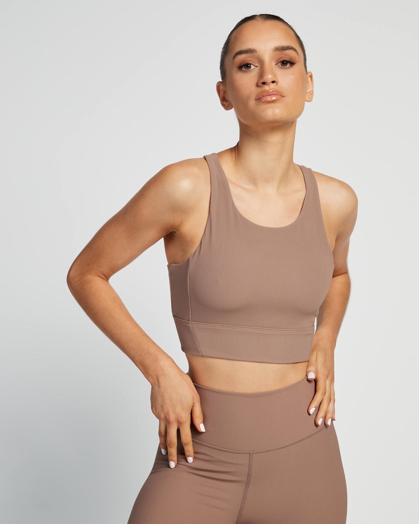 Base Ribbed (Latte) Longline Sports Bra