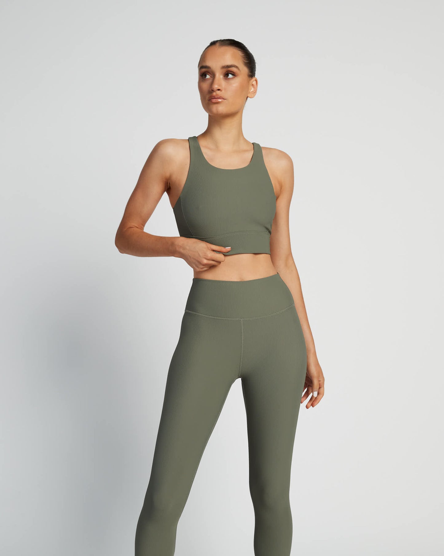 Base Ribbed (Khaki) Longline Sports Bra